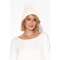 Ruby White Pom Pom Beanie